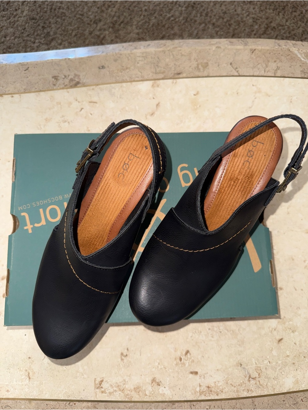 boc Black Leather Slingback Clog Mules